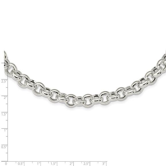 10mm Sterling Silver Hollow Rolo Chain Necklace, 24 Inch - Picture 4 of 7